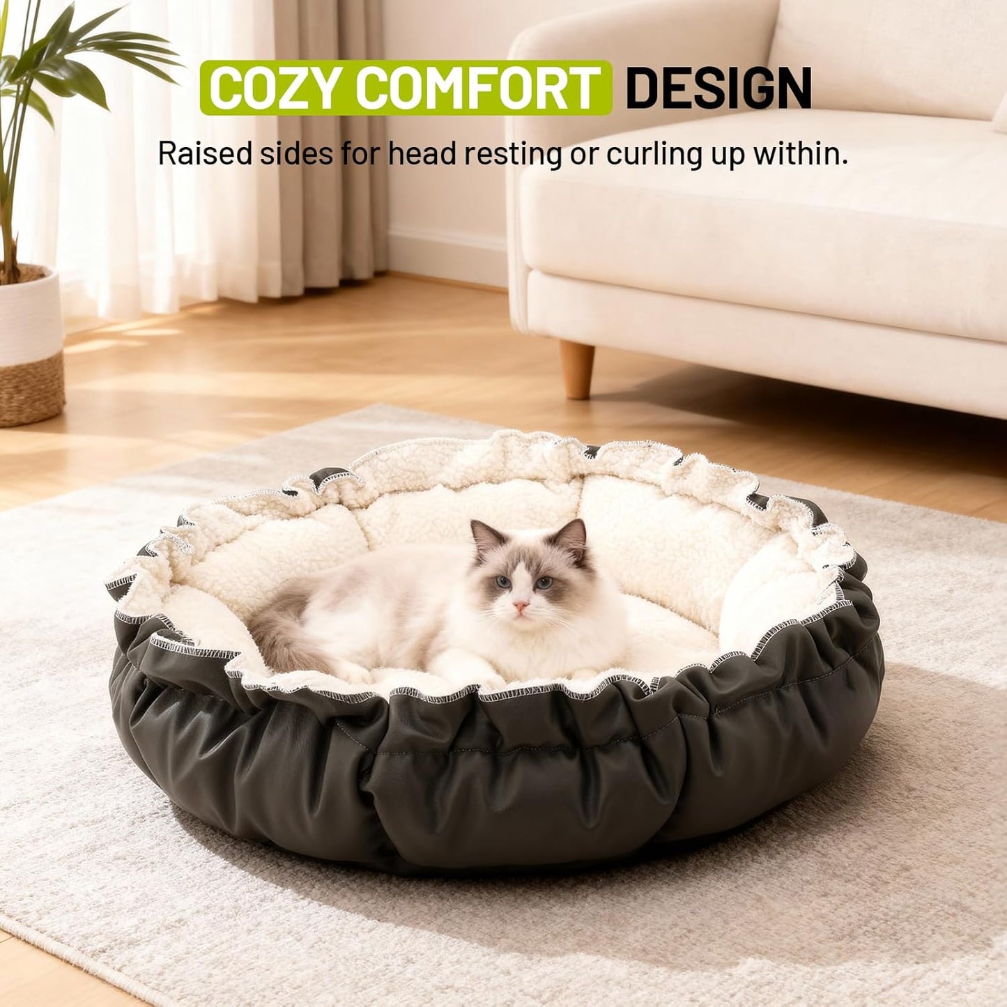 Cat Beds for Indoor Cats,Washable Round Pet Bed for Puppy and Kitty,Super Soft Durable Fabric Pet Beds, Washable Luxury Cat & Dog Bed 20.8inch
