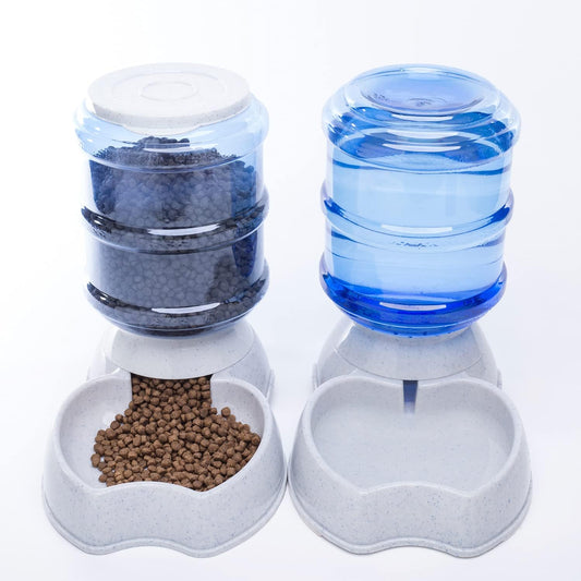 Pet Feeder and Water Food Dispenser Automatic Water Bowl for Dogs Cats, BPA-Free, Gravity Refill, Self Feeding for Small Medium Pets Puppy Kitten Rabbit - 1 Gallon 3.8L (Waterer + Feeder)
