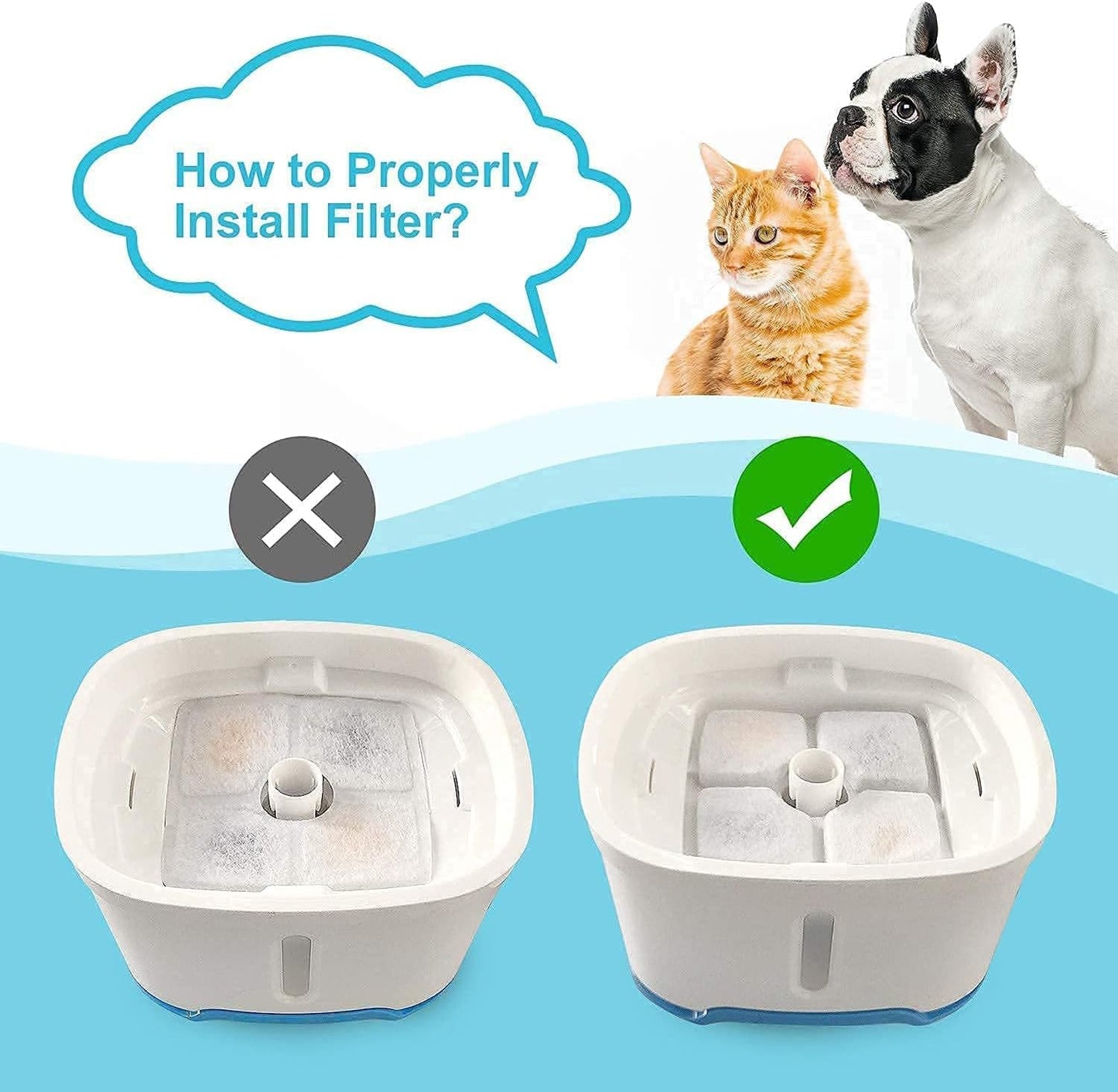 16 Pack Cat Water Filters, Replacement Filters for 84oz/2.5L Square Pet Fountains, Automatic Water Dispenser