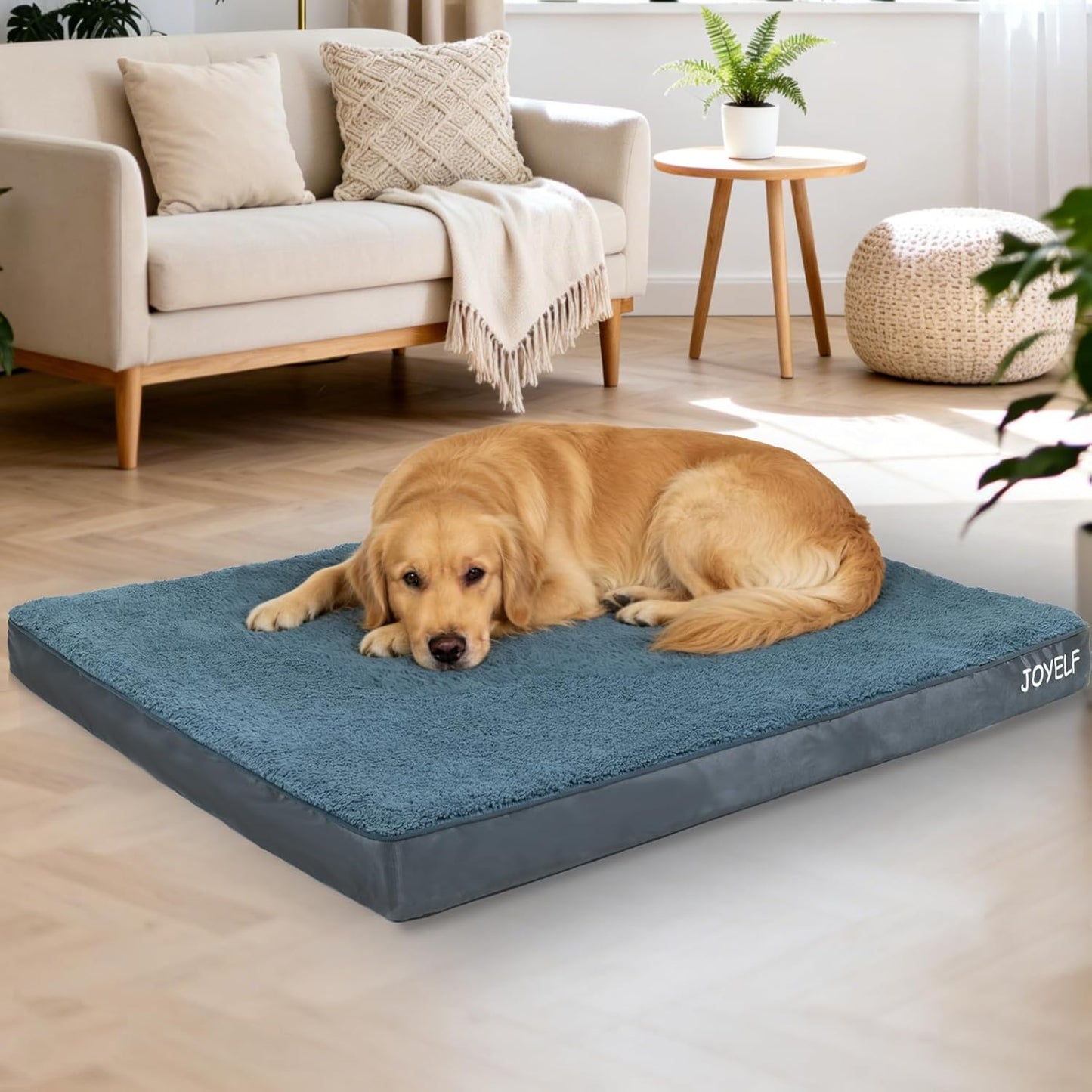 JOYELF XLarge Dog Crate Bed Mats Orthopedic Dog Bed, Egg Crate Foam Dog Mat with Removable Cover, a Squeaker Toy as Gift