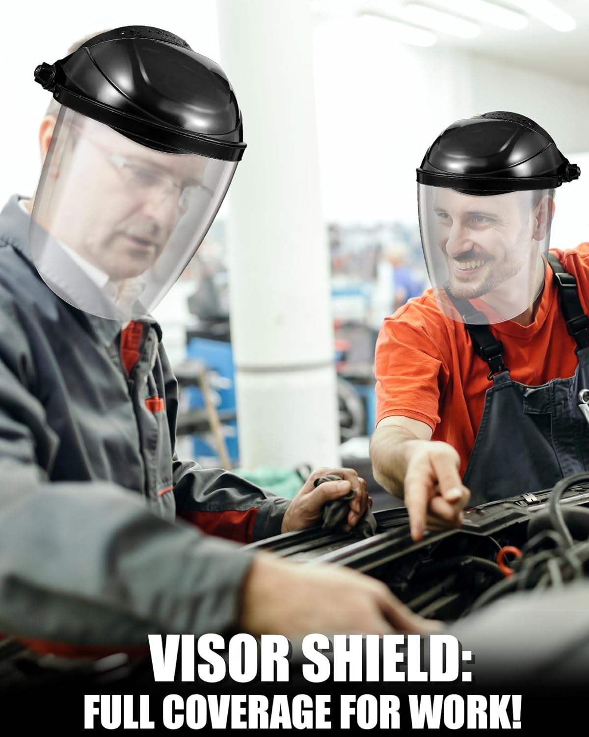 8 Black Safety Face Shield for Grinding and Cutting, Full Impact Resistant Face Shield Mask for Work Chemical Woodworking (Black)
