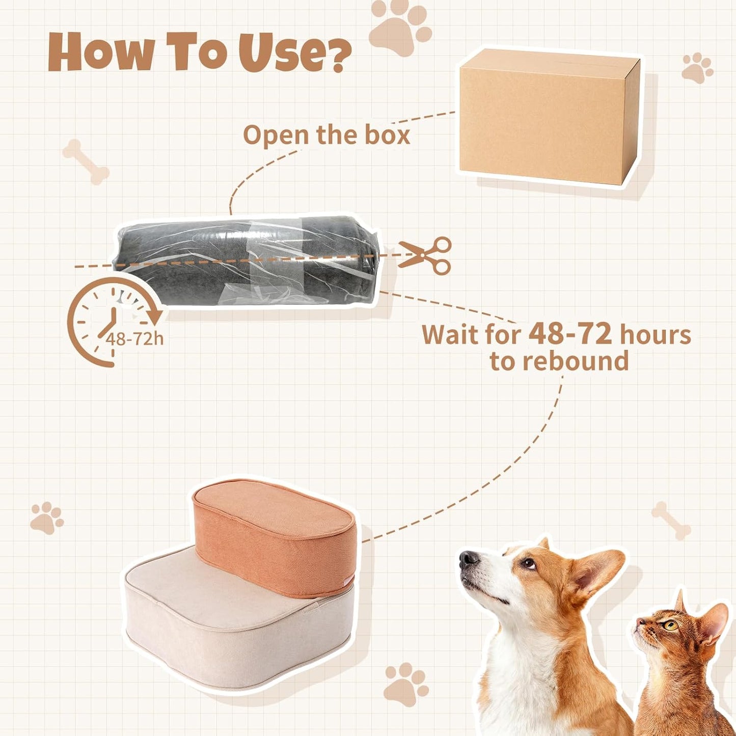 Dog Stairs for Small Dogs, 3 Step Dog Stair for High Bed and Couch, Non-Slip High Density Foam Sturdy Pet Steps with Removable Washable Cover for Older Cat