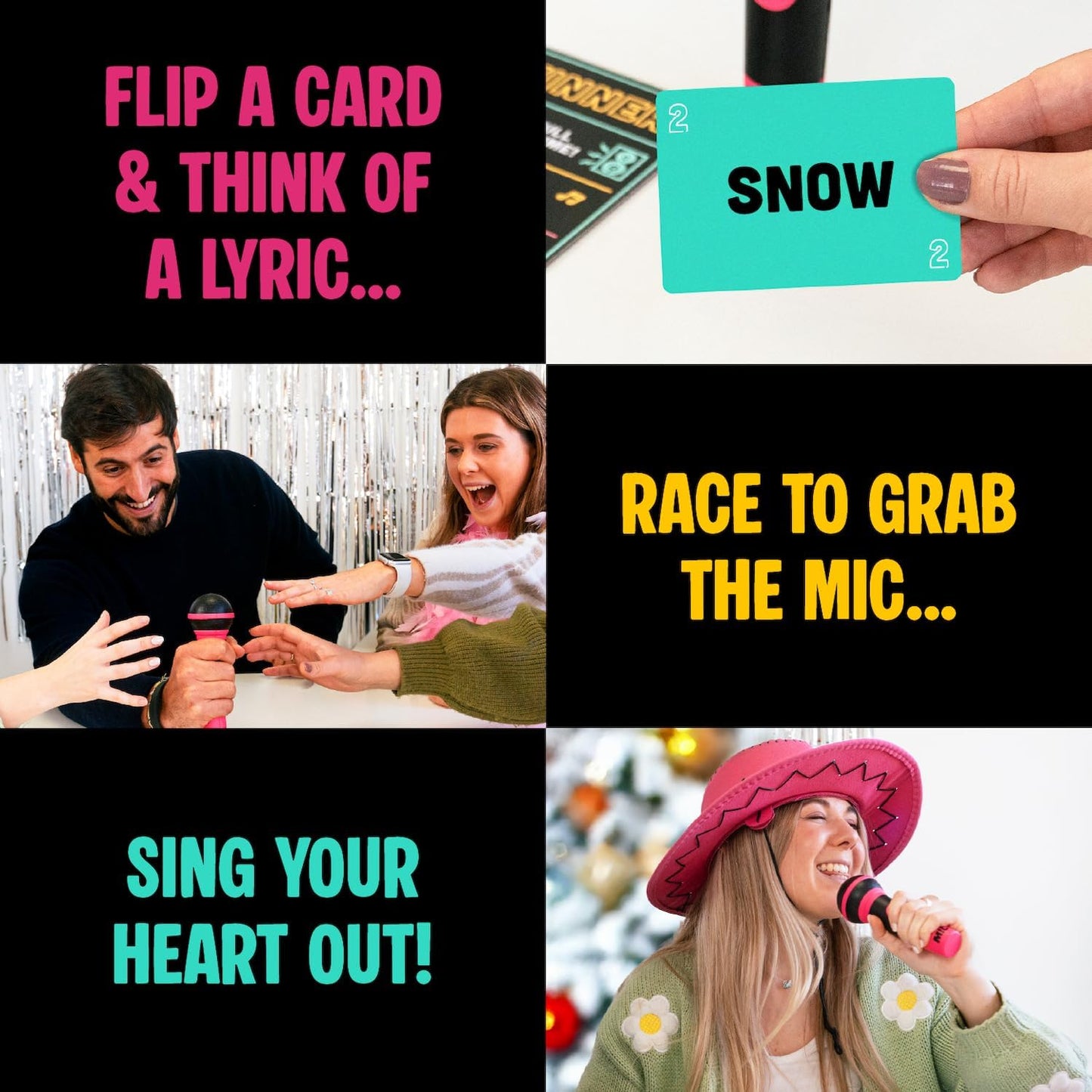 Lucky Egg Official Grab The Mic – Family Karaoke Board Game w/Foam Mic, 8+ Ages, 2-10 Players - Games for Bad Singers w/ 240 Lyrics (120 Cards) (First Edition)