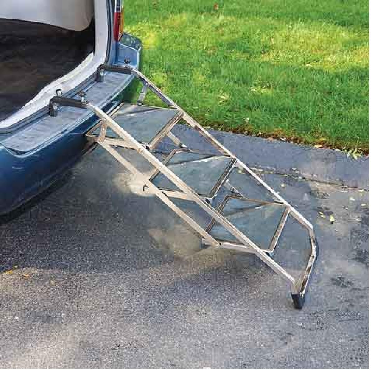 Steel Pet Stairs Heavy Duty Dog Travel or Grooming Assist Rubber Non-Skid Treads (1, Portable Pet Ramp Stairs)