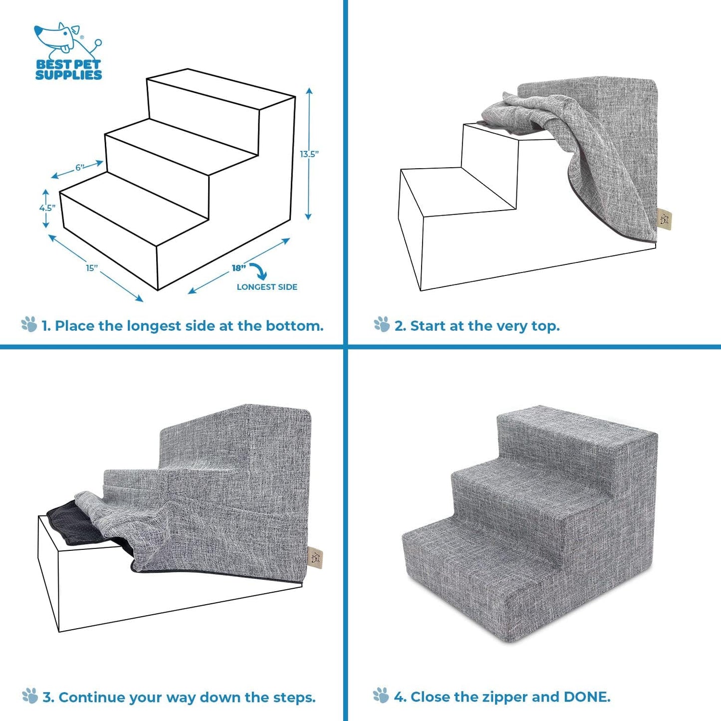 Best Pet Supplies Foam Pet Steps Cover for Small Dogs and Cats, Portable Ramp Stairs for Couch, Sofa, and High Bed Climbing (Cover Only) - Gray Lattice, 5-Step (Cover Only)