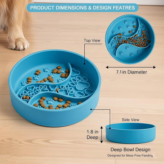 2026 New Silicone Slow Feeder Pet Bowl – 1.8 in Deep Slow-Eat Dog & Cat Bowl with Strong Suction Base, Dry & Wet Food Separation, 2–3 Cups Capacity, Easy Clean Non-Slip Design,BPA-Free