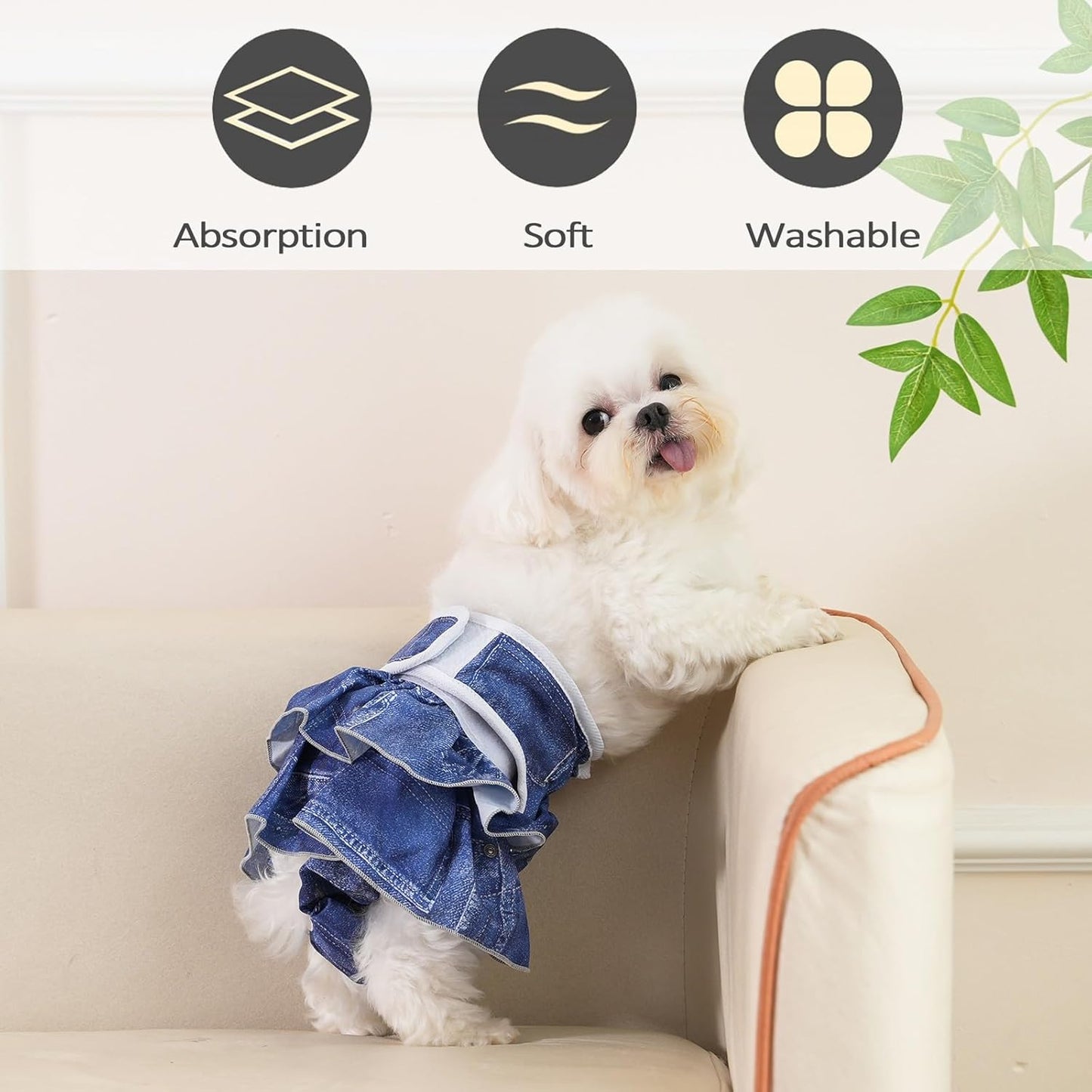 Reusable Female Dog Diapers with Skirt – Washable Pet Diaper Pants with Adjustable Straps, Leak-Proof Training Underwear for Dogs in Heat-3pcs(Dark Hemline,XS)