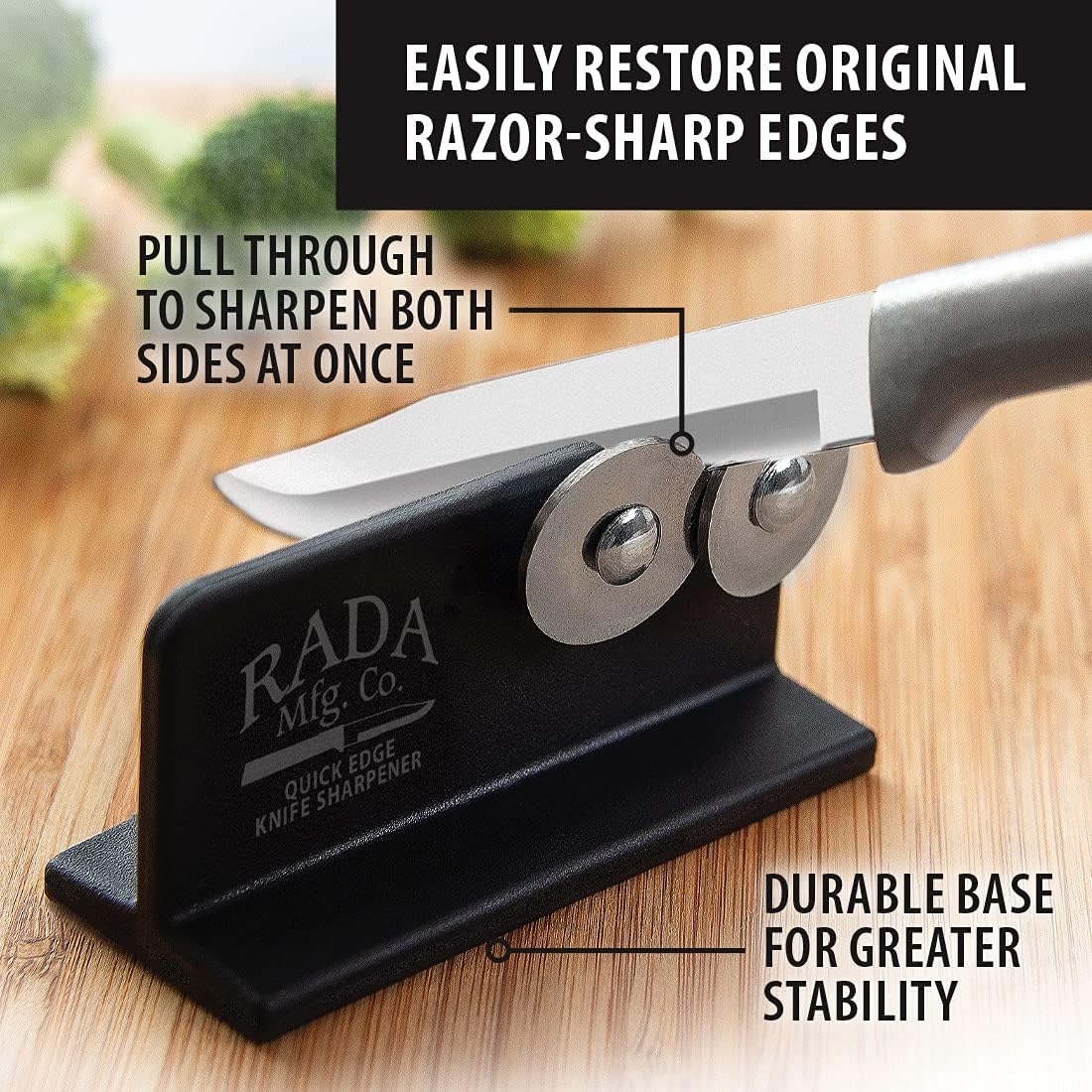 Rada Cutlery Wedding Register Gift Set (G204), 4-Piece Knife Set with Quick Edge Sharpener (R119), Black Handle