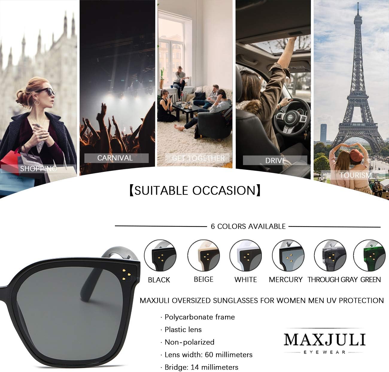 MAXJULI Oversized Sunglasses for Women Men UV Protection 8056