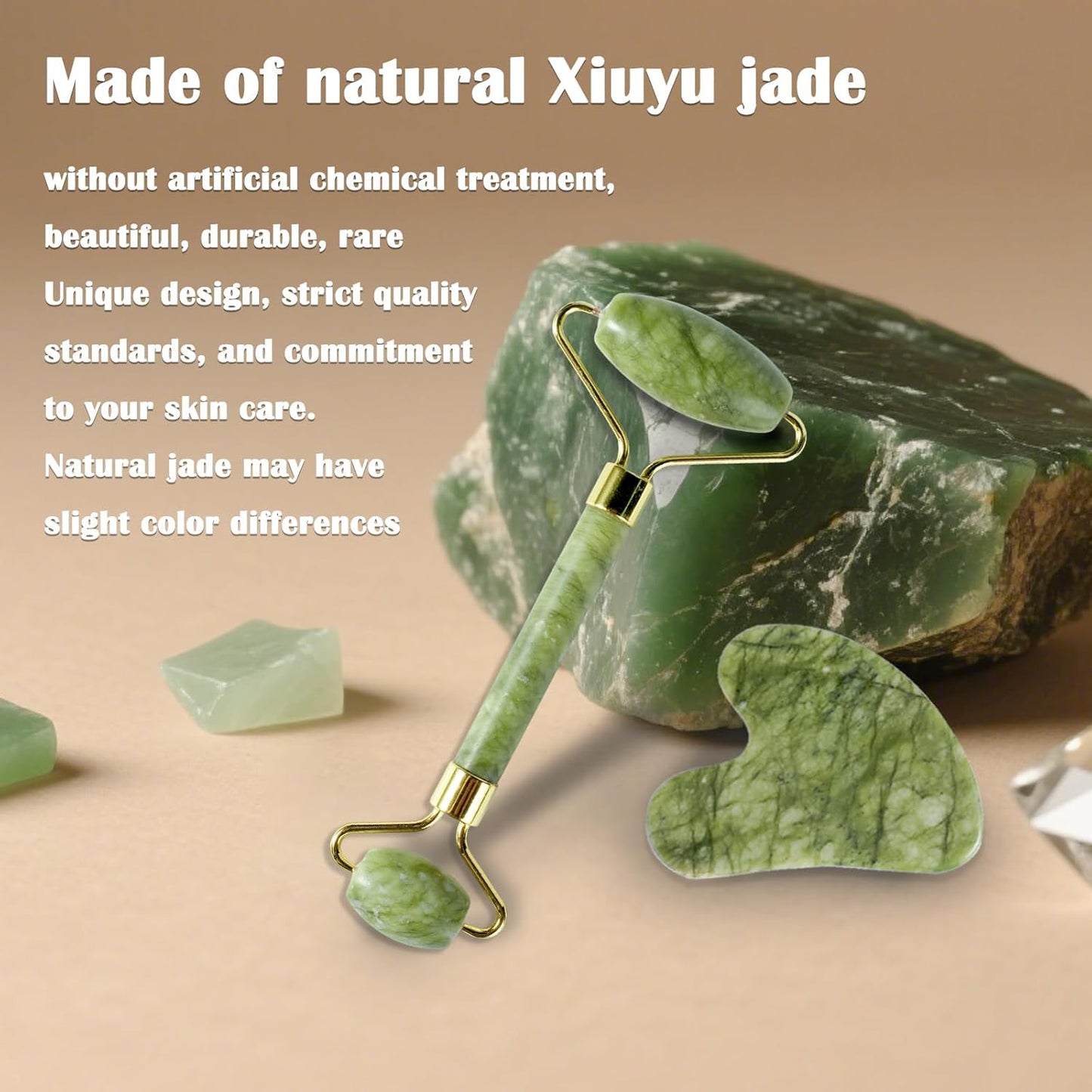 Jade Roller Gua Sha Tools - Nature Gua Sha Facial Tool Skin Tightening Face Massager Anti-Aging Jade Face Roller Puffiness Reducing Guasha Stone for Women Men(Green)