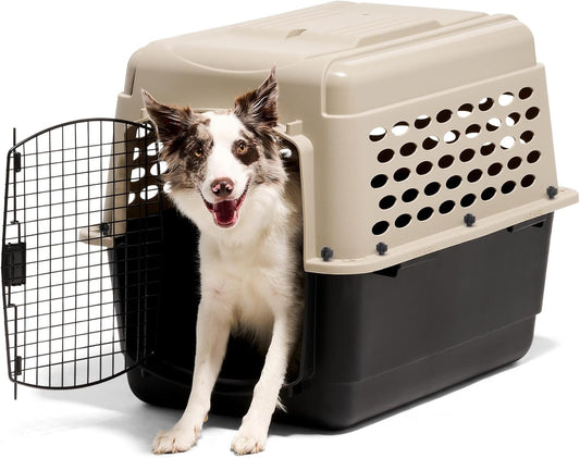 Petmate Vari Dog Kennel - Portable Dog Carriers & Crates for Medium Dogs, Airline-Friendly, Durable Plastic, Pet Carrier For Home and Travel, 32 Inches, Taupe and Black