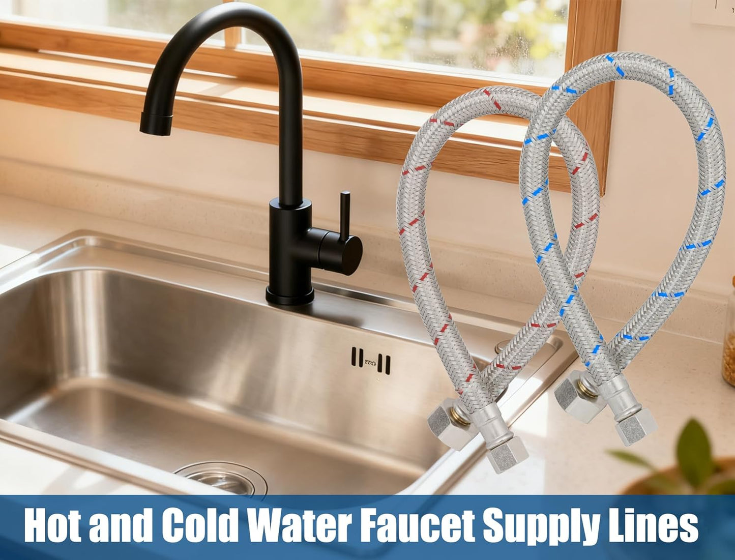 WHK 8 Packs 16 inch Faucet Hose Connector 3/8" Comp x 1/2" FIP Water Faucet Supply Lines,Stainless Steel Braided Plumbing Supply Line For Bathroom Kitchen(Certified Safe)