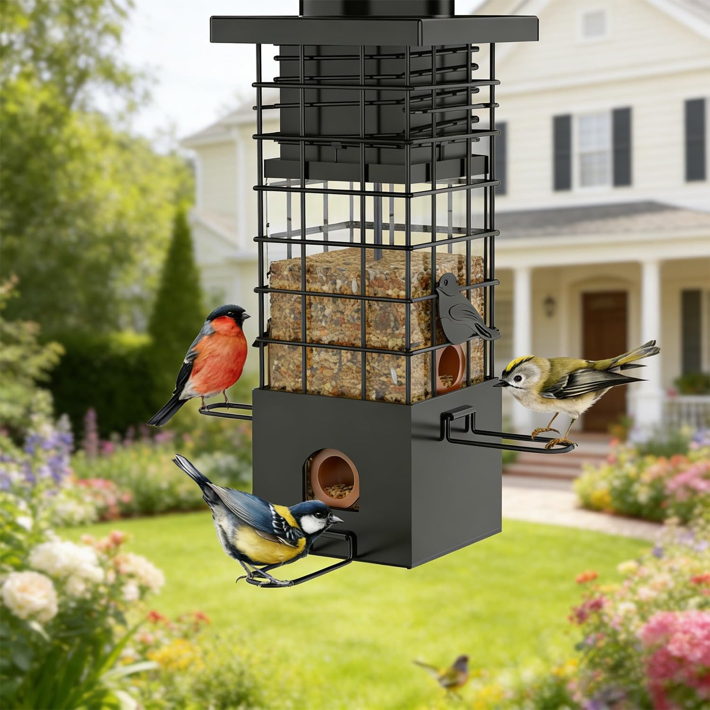 KRUOO Heavy Duty Metal Squirrel Proof Bird Feeder, 2.5LB Large Capacity, Weather Resistant, Easy Refill & Clean, Hanging Wild Bird Feeder for Finch Cardinal Chickadee Outdoor Garden