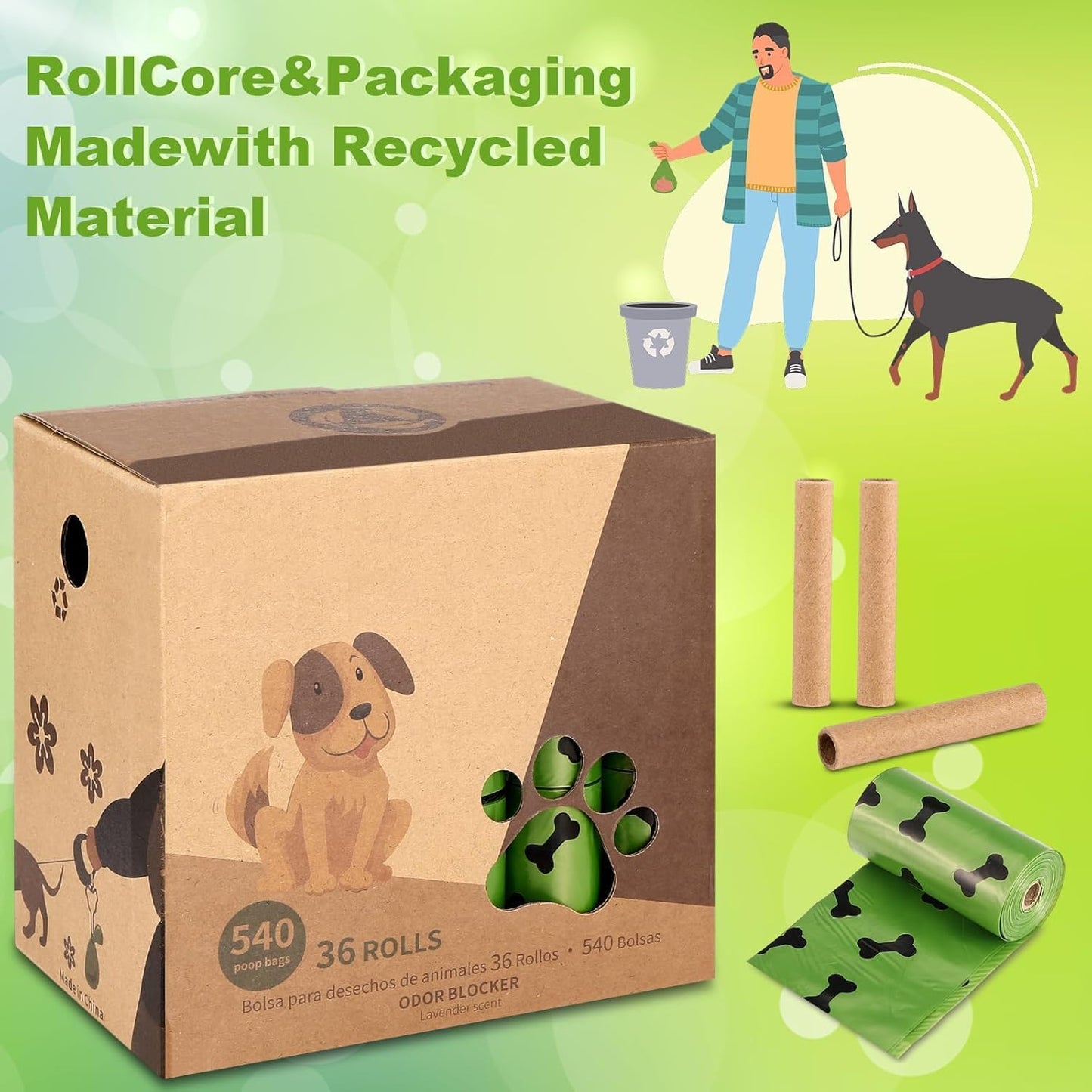 150 Dog Poop Bags w/FREE Dispenser & Hands-Free Bag Holder | Lavender Scented | Leak-Proof | Extra Thick | 13"x9" Biodegradable Waste Bags for All Dogs | Eco-Friendly!