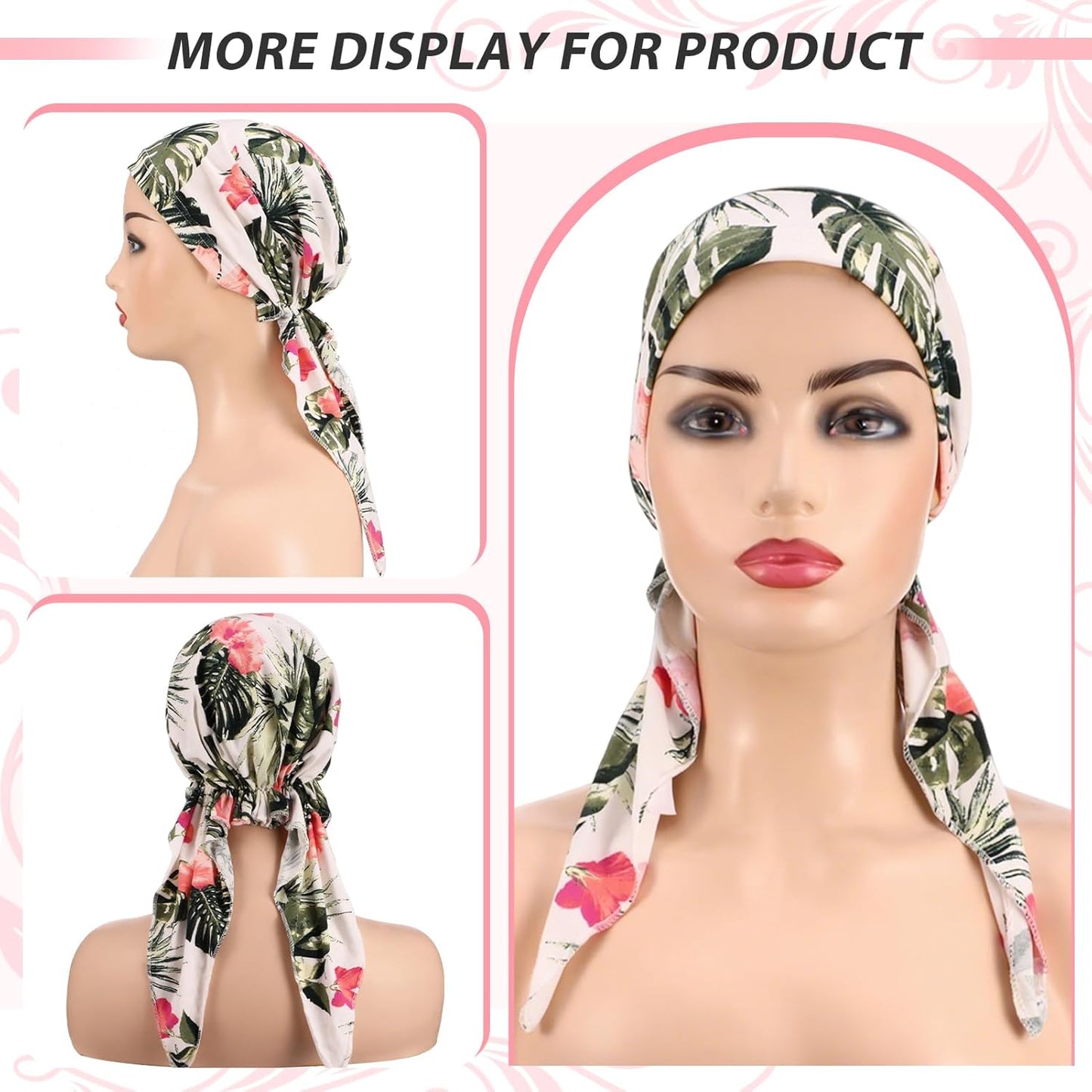 6 Pcs Chemo Headwear for Women, Pre Tied Cancer Caps Stretch Hat Turban Sleep Headwraps for Patient Hair Loss
