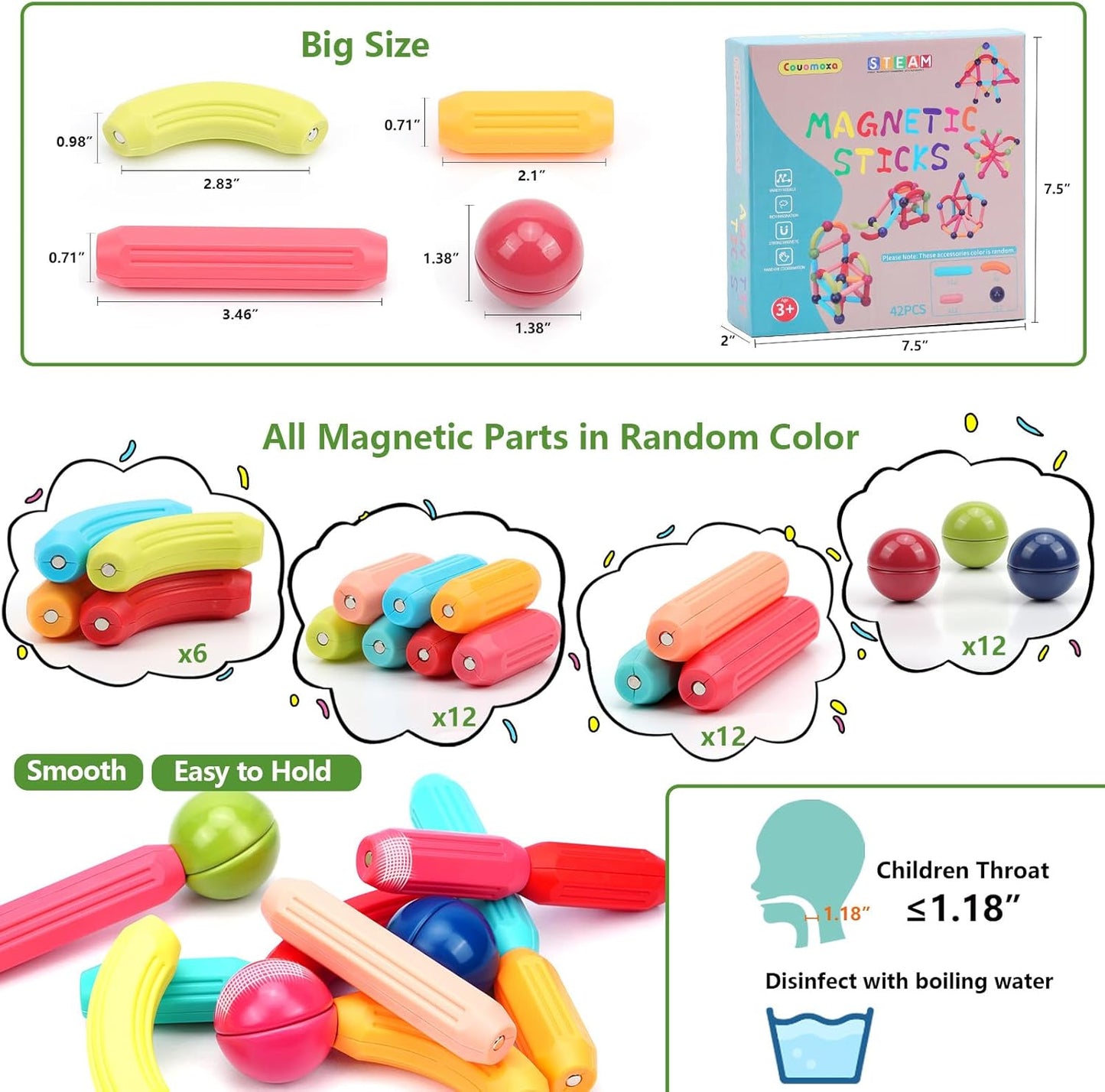 COUOMOXA Magnetic Building Blocks for Toddlers: STEM Educational Toys for 3 4 5+ Years Old Kids - Magnetic Stick Montessori Game for Family for Boys Girls 3-5