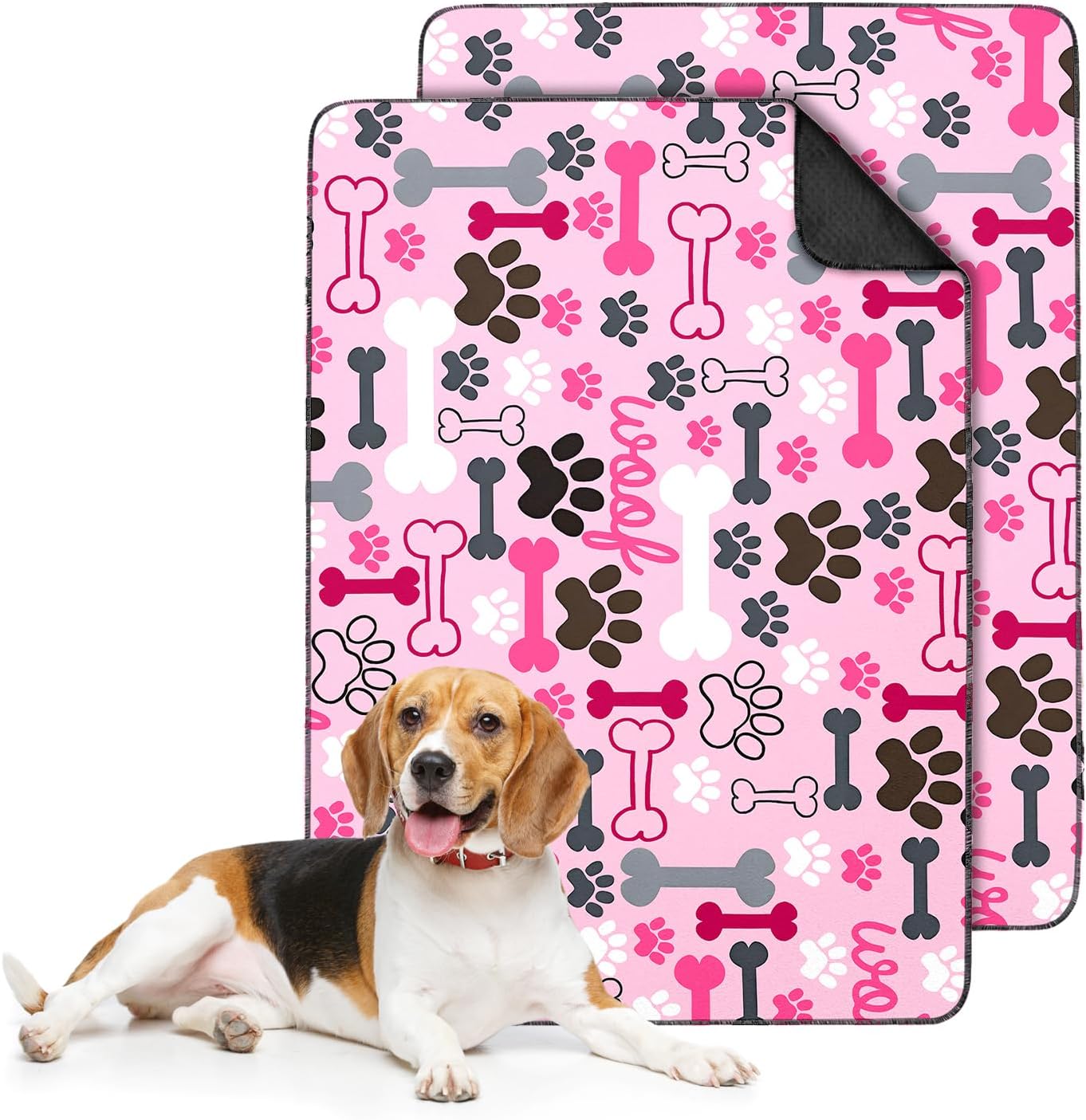 2PC Reusable Potty Pads for Dog-Washable Pee Pads for Floors/Couch/Bed and Crates-with Pink Dogs Paw Pattern Non-Slip Potty Pads for Training 36"x24"