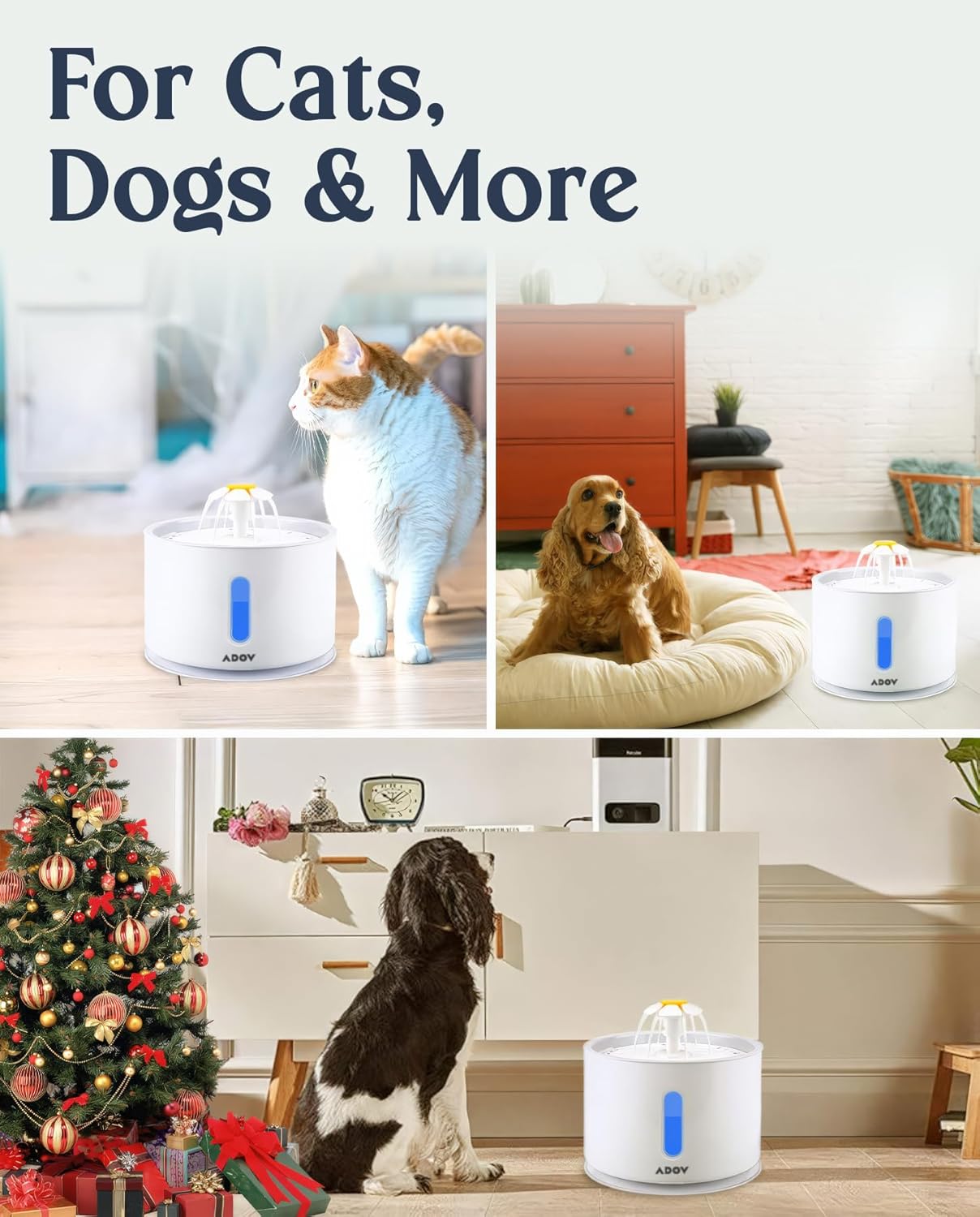 ADOV Cat Water Fountain, 81oz/2.4L Cat Fountain with LED Water Level Window and 3 Replaceable Filter, Ultra Quiet Healthy and Hygienic Pet Drinking Bowl, Automatic Pet Fountains for Cats, Dogs