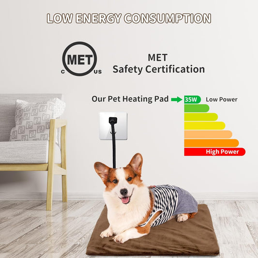 NAMOTEK Pet Heating Pad, Waterproof Heated Mat with Chew Resistant Cord Safe Electric Auto Constant Temperature Heating Pad for Dogs and Cats Indoor Warming Pad 19.7" x15.7"