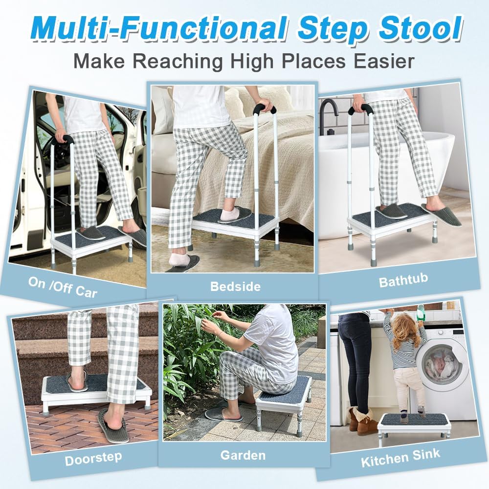 Medical Step Stool with Handle for Elderly Seniors SUV Car Steps 400lb Stepping Stool Adults Ramps with Handrails Height Adjustable Rv Steps Wide Platform Safety Handicap Mobility Assist Devices