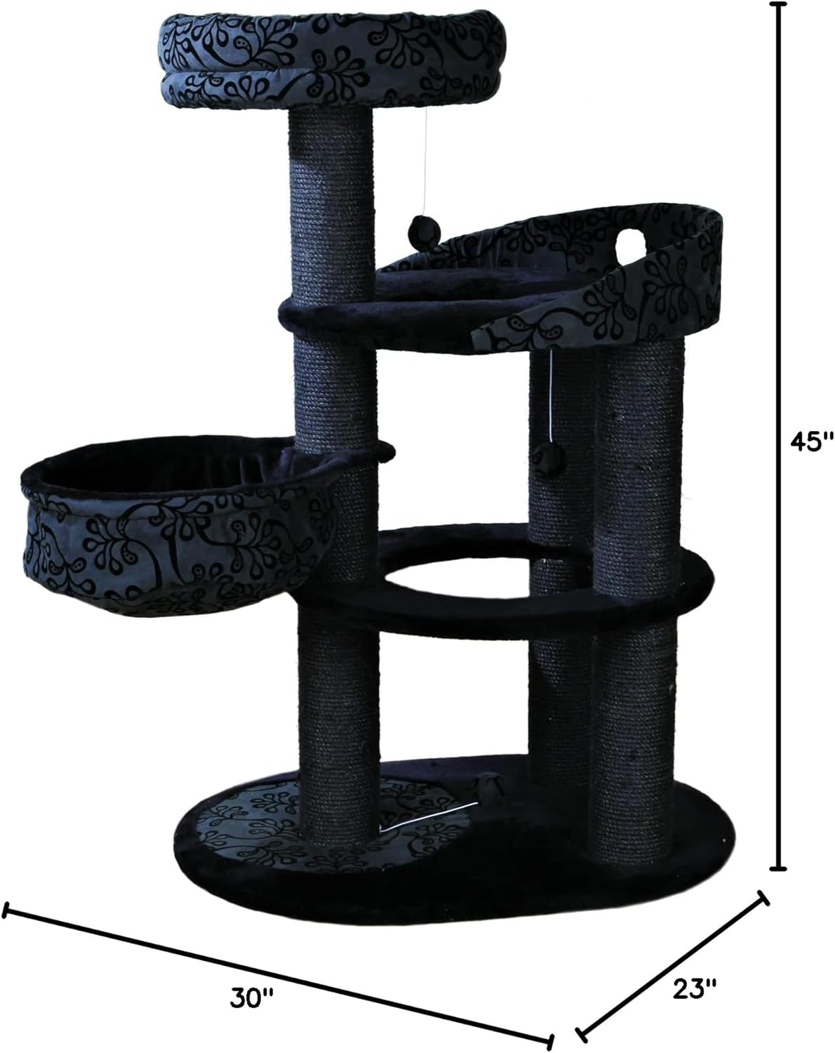 TRIXIE Filippo 50-in Cat Tower, Sisal Scratching Posts, Cat Tree with Hammock, Platforms, Bed, Dangling Cat Toys, Black