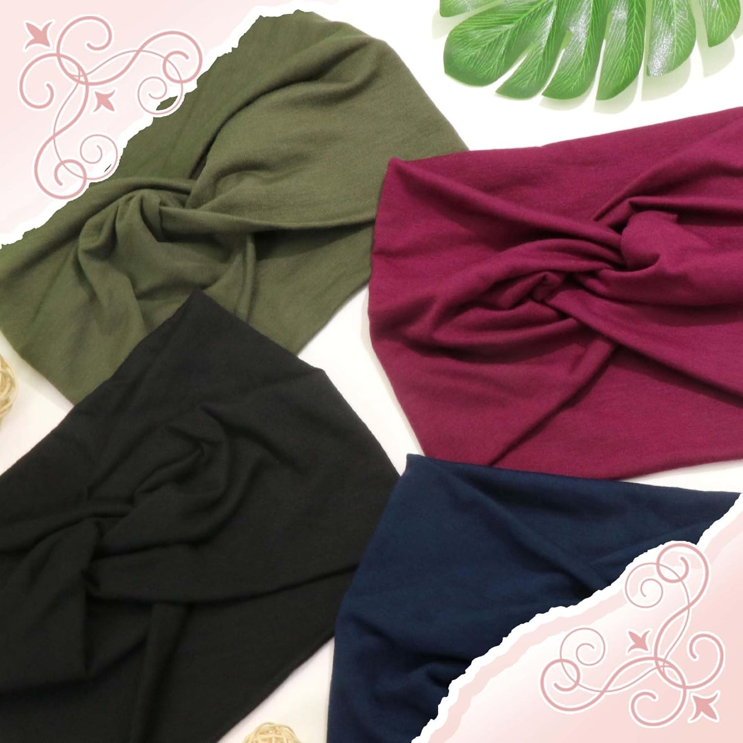 Bandana Headbands for Women Wide Boho Headband Solid Color Knotted Turban Head Bands Soft Hair Wraps Black Head Scarf Fashion Turban Hairband Cute Scarf Headband For Women’s Hair Accessories
