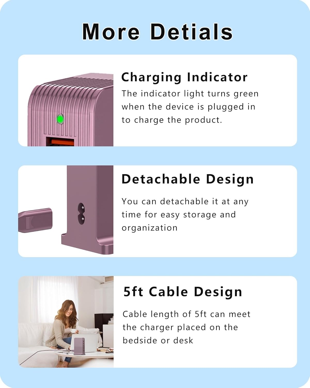 Charging Station for Multiple Devices,VPSUN 50W USB Charger Tower,Multi 6 Port USB Charging Hub Compatible with iPhone 15/14/14 Pro/14 Pro Max/Android/Samsung/Tablet,etc(Pink, 50W)