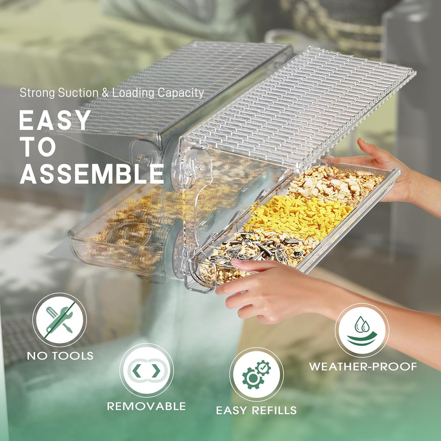Window Bird Feeder for Outdoors, Clear Bird Feeders Window Mounted with Strong Suction Cups, Transparent Birds House Outside Wild Watching for Garden, Yard, Elderly Kids Viewing