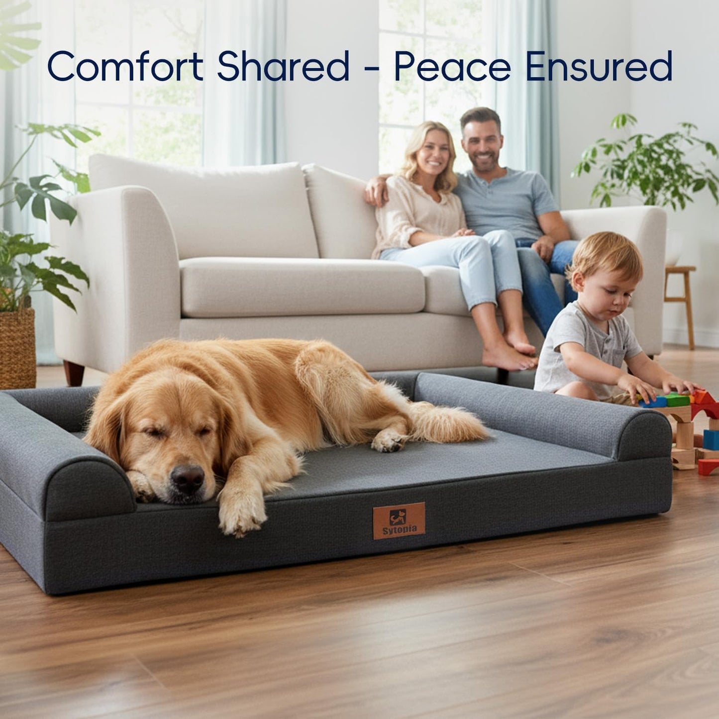 Sytopia Orthopedic Sofa Dog Bed for Extra Large Dogs, Waterproof Foam Pet Couch Bed with Sides, Egg Crate Foam, Removable Washable Cover, 42x30 Inch, Dark Grey