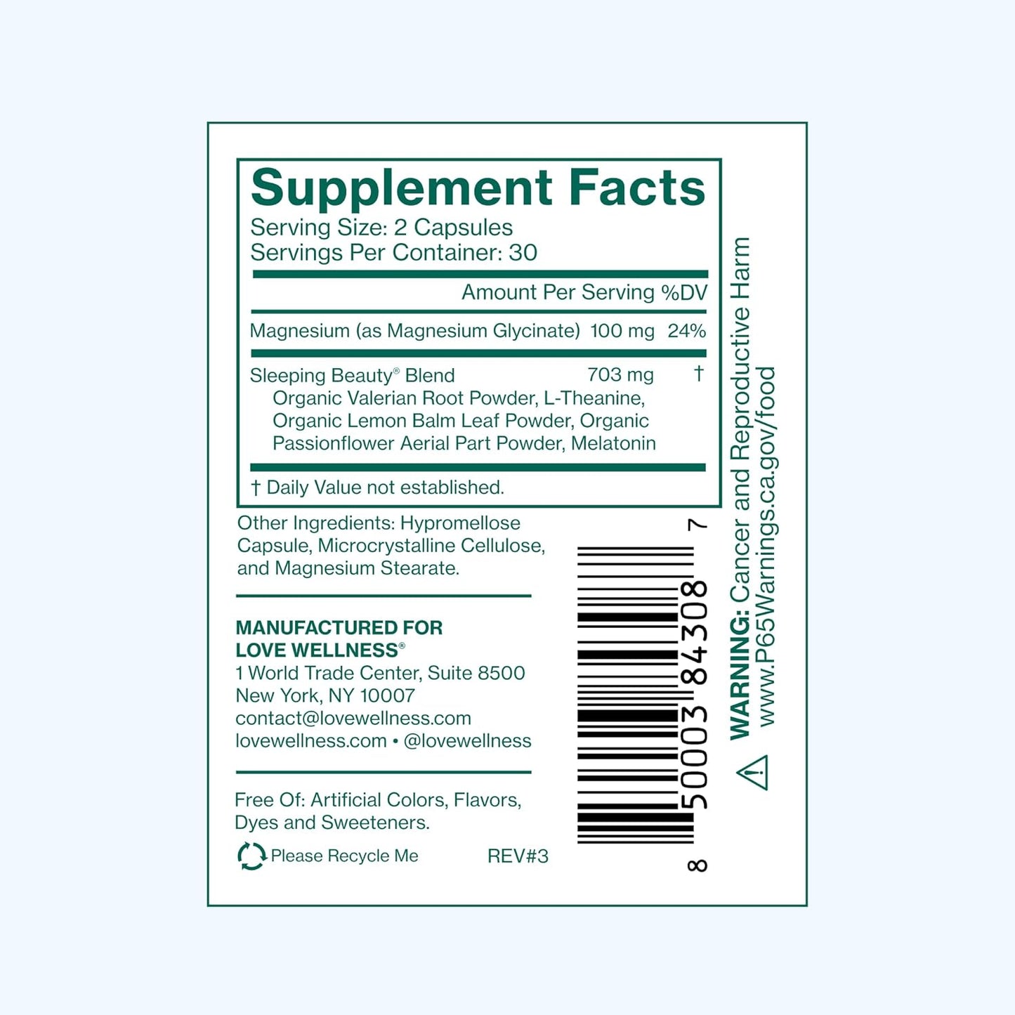 Love Wellness Sleeping Beauty | Sleep Support with Melatonin, Magnesium & L-Theanine | Promotes Restful Sleep, Relaxation & Calmness | Organic Valerian Root Powder & Lemon Balm | 60 Count