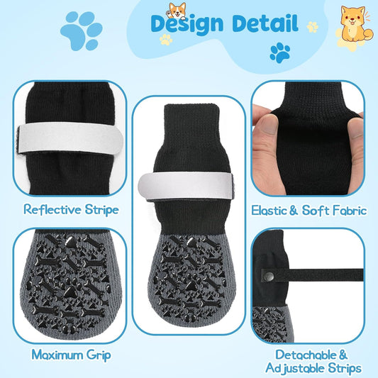 Dog Socks to Prevent Licking Paws, Anti Slip Dog Boots & Paw Protectors for Hardwood Floors, Toe Grips for Small Medium Large Senior Dogs, Dog Shoes for Hot/Cold Pavement(Black Bone,L)