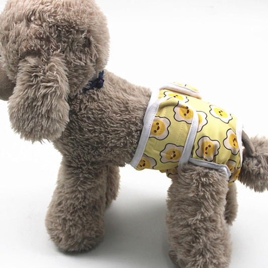 Dog Sanitary Pants Adjustable Leakproof Reusable Dog Physiological Shorts Female Dog Diapers for Outdoor Polyester (Sun Face Printing S)