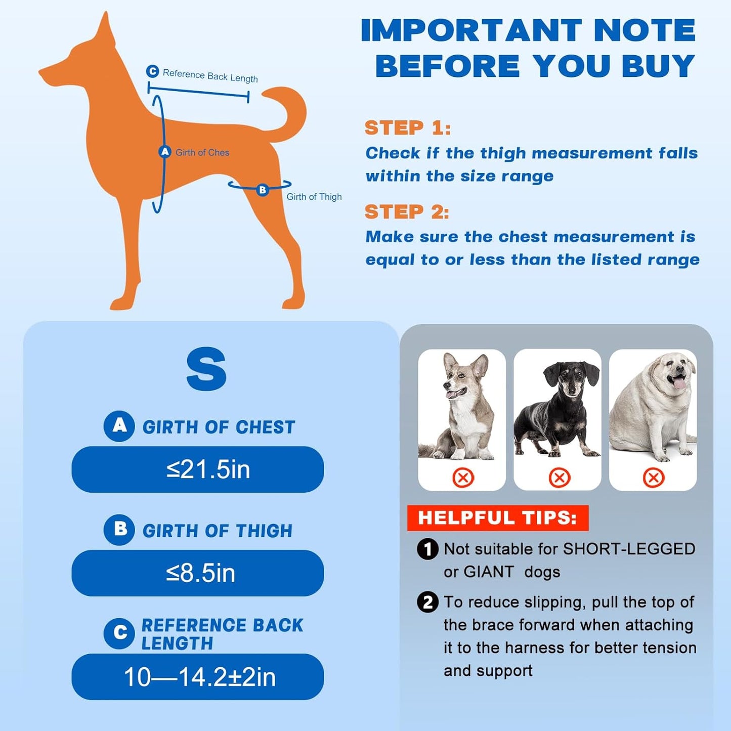 Dog Knee Brace for Torn ACL Hind Leg, Dog Leg Braces for Back Leg Support with 4 Metal Stabilizers Helps with Torn CCL, Luxating Patella, Ligament Injuries, Hip Dysplasia,S