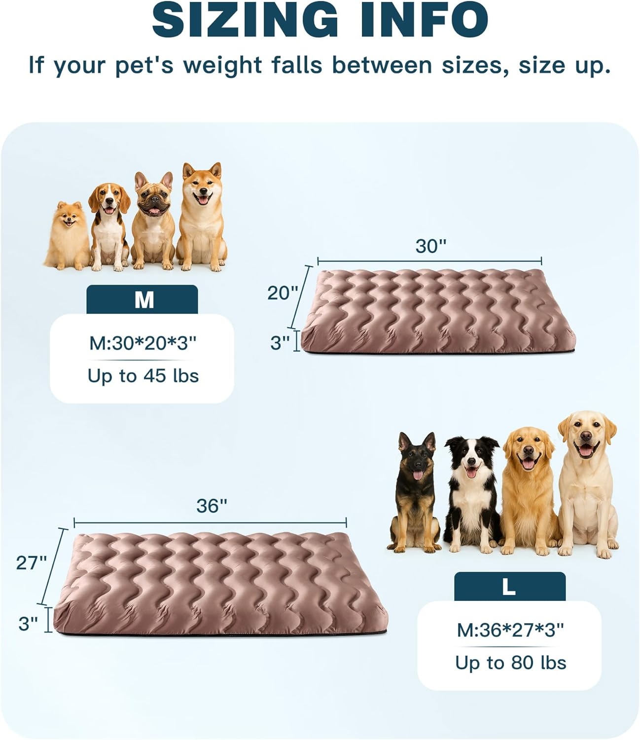 Orthopedic Dog Bed Outdoor Waterproof Dogs Crate Bed for Large Medium Small Dogs, Washable Cooling Dog Bed Mat with Removeable Cover & Memory Foam(36" x 27", Beige