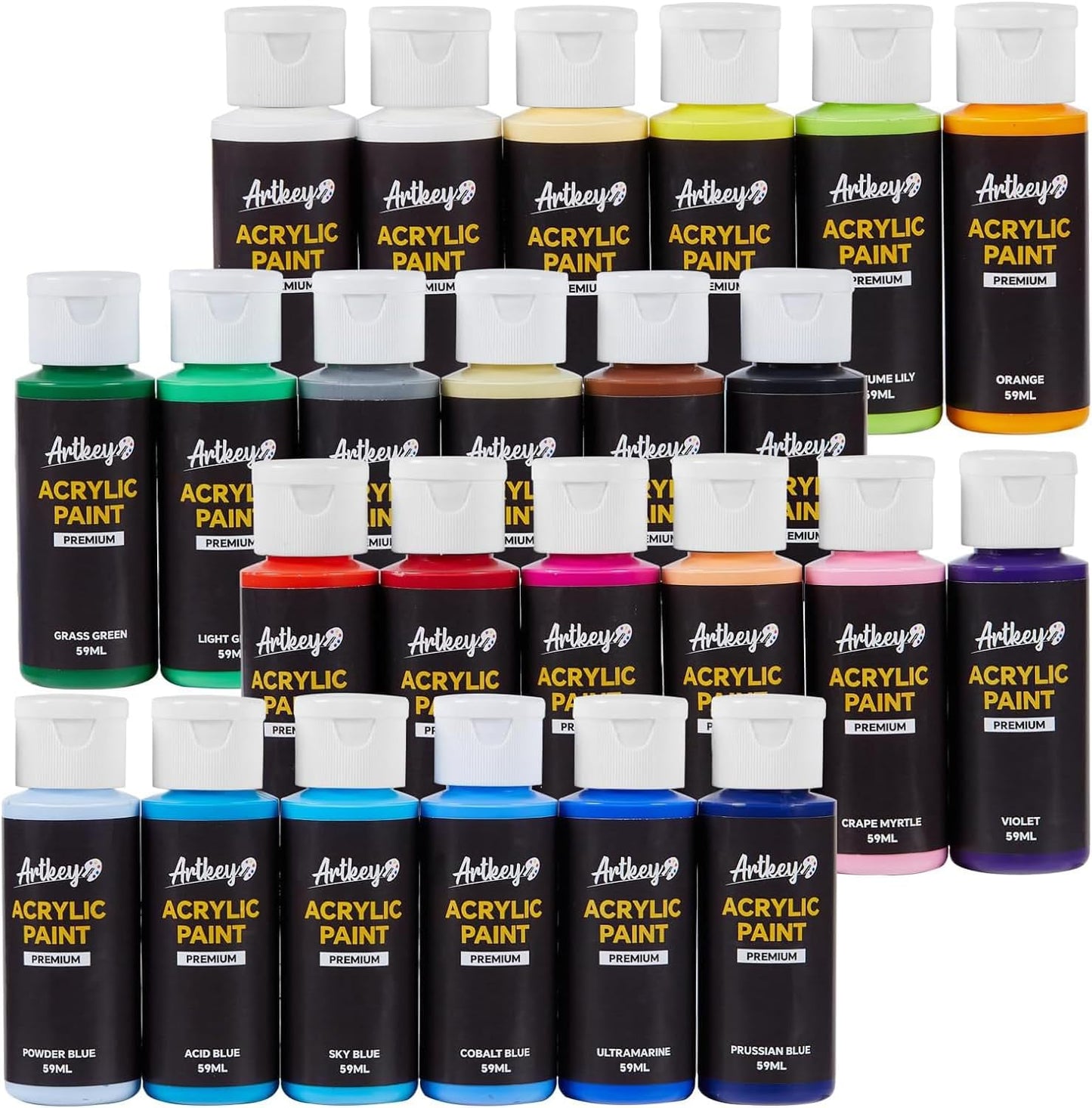 Artkey Acrylic Paint Set, 24 Colors 2 oz/59 ml Acrylic Paint Kit for Professional Artists & Beginners – Craft & Art Supplies for Canvas, Wood, Fabric, Rock, Leather, Ceramic, Glass, Easter Egg
