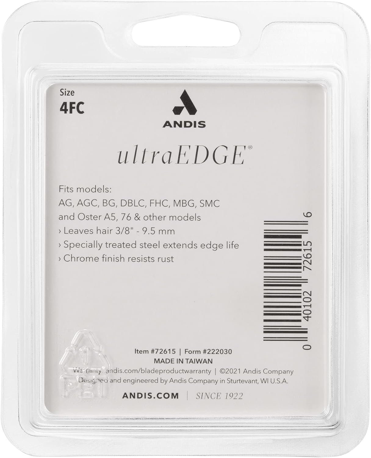 Andis 72625 Carbon-Infused Steel UltraEdge Dog Clipper Blade, Size-4 Skip-Tooth, 3/8-Inch Cut Length