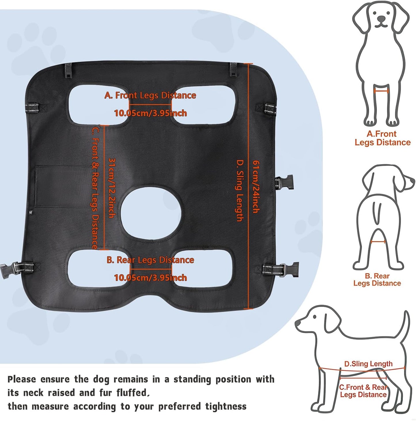 Dog Lift Harness with Pocket Full Body Dog Harness with Adjustable Handle Dog Carrying Sling Pet Legs Support Sling for Senior Dogs Joint Injuries Post Surgery Recovery Hiking,Black,XL