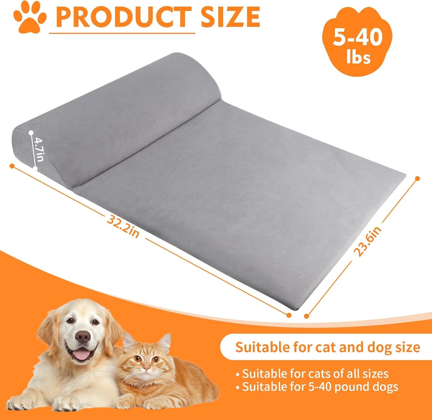 Dog Bolster Pillow for Large Dog, Benefit for Cervical Vertebra and Neck, Headrest with High Resilience Foam, Easy to Carry, Machine Washable Cover&Easy to Clean, Light Grey(Large)