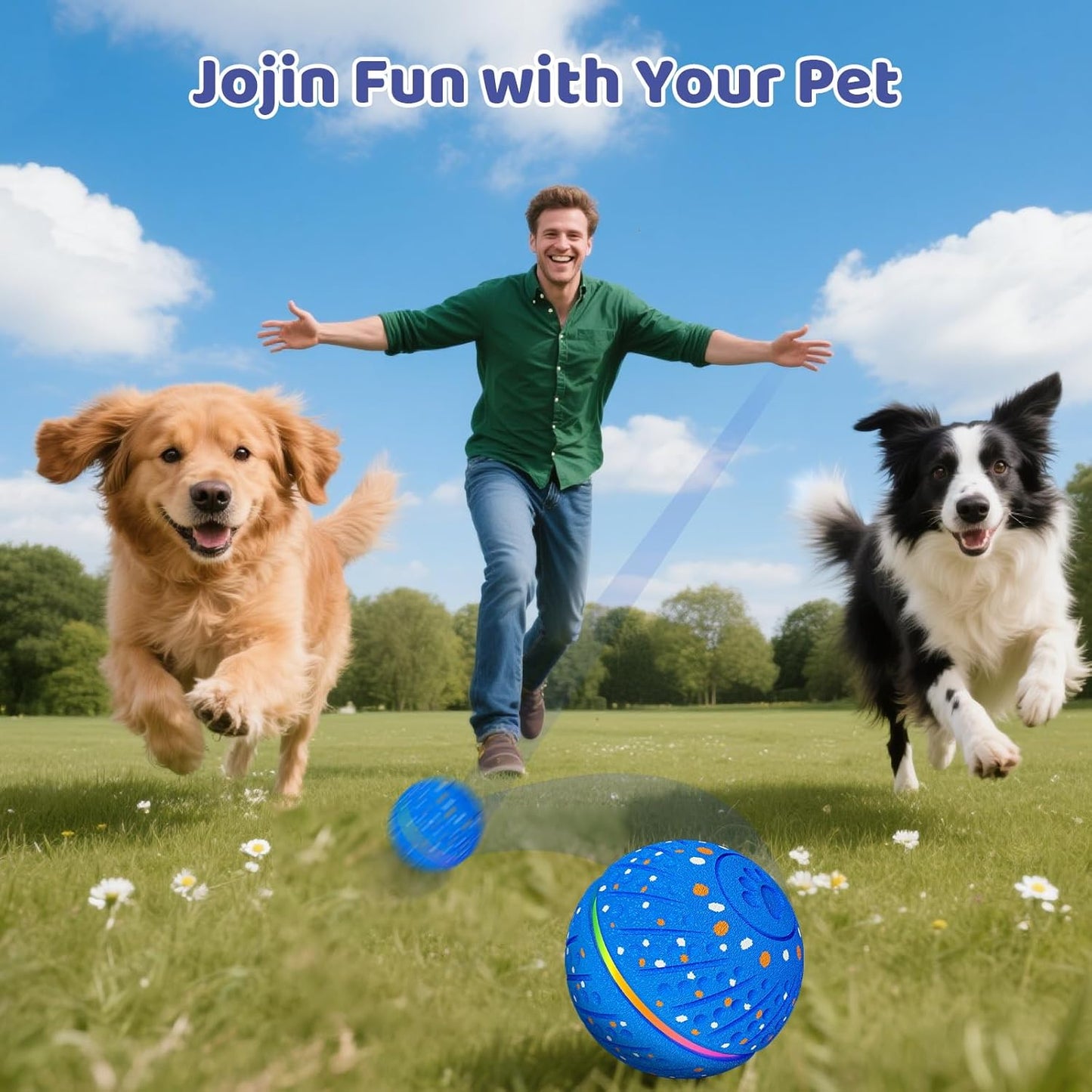 Interactive Dog Toys Dog Ball - Smart Moving Bouncing Dogs Ball with RGB Lights, E-TPU Material, 3 Play Modes Automatic Rolling Balls Toy for Small Medium Dogs Keep Them Busy(Blue)