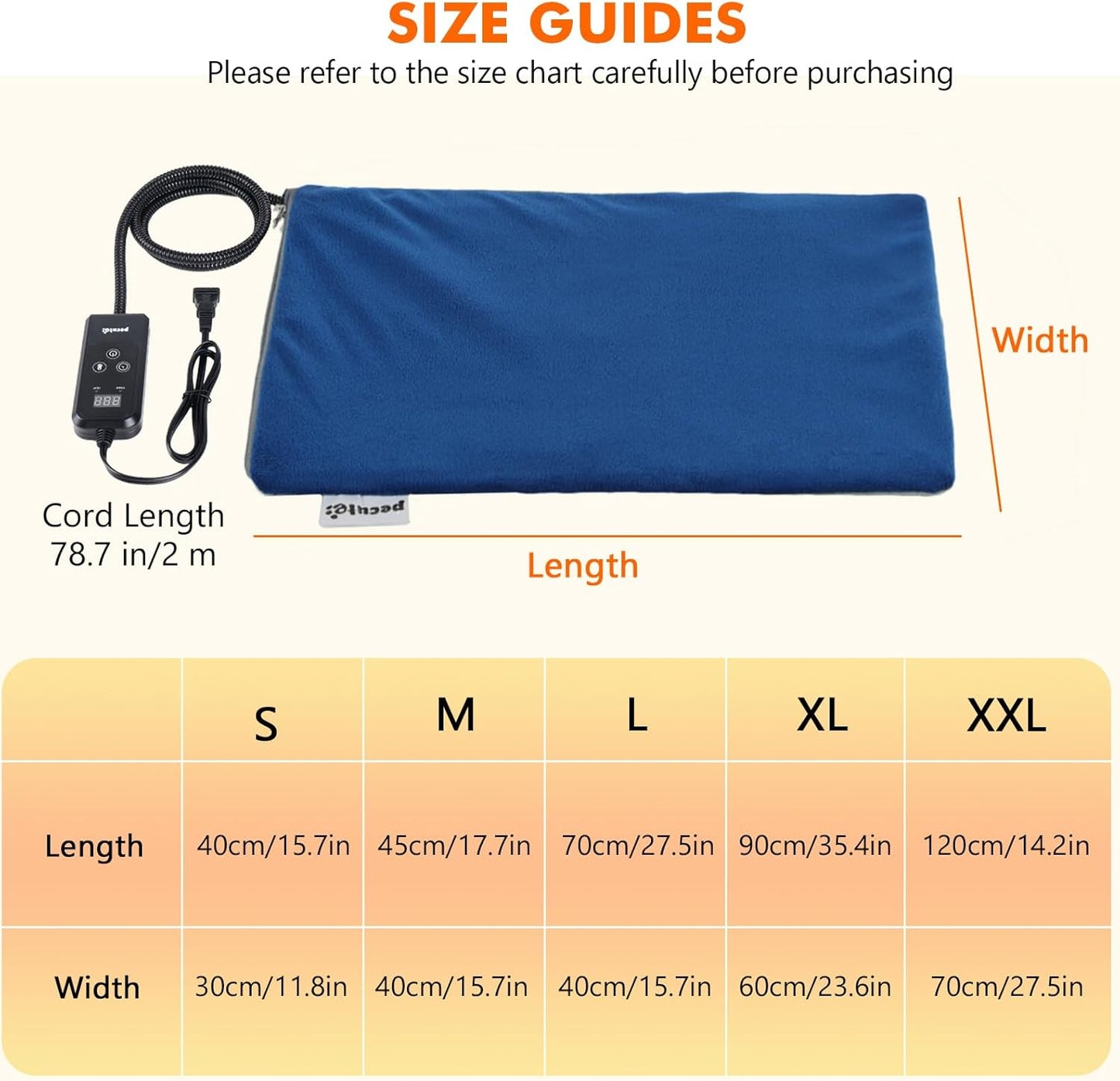 Pecute Cat Heating Pad Indoor, 6 Adjustable Temperature with Timer, Dog Heating Pad with Dual-Resistant Cable, Waterproof Layer, Heated Cat Bed Mat Blanket, Electric Pet Heated Pads for Cats Dogs