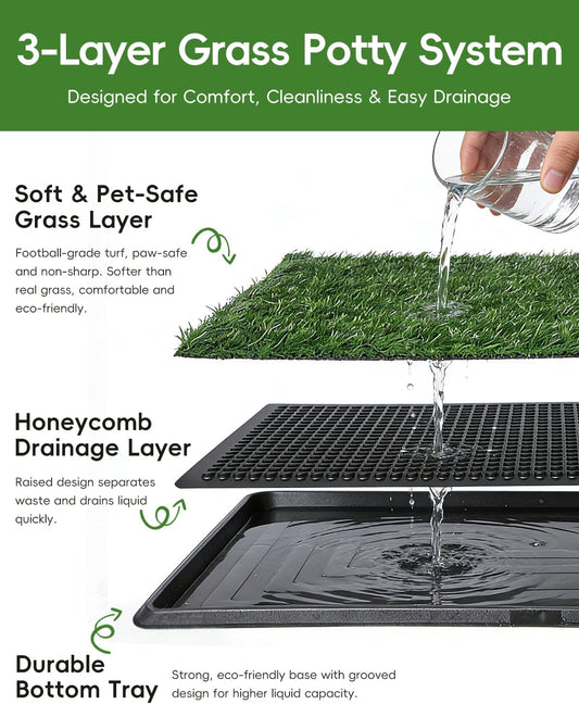 Artificial Grass Dog Potty with Tray 16"x20", Reusable Puppy Training Pad with 3-Layer Drainage System, Indoor Outdoor Pet Toilet for Small Dogs & Puppies