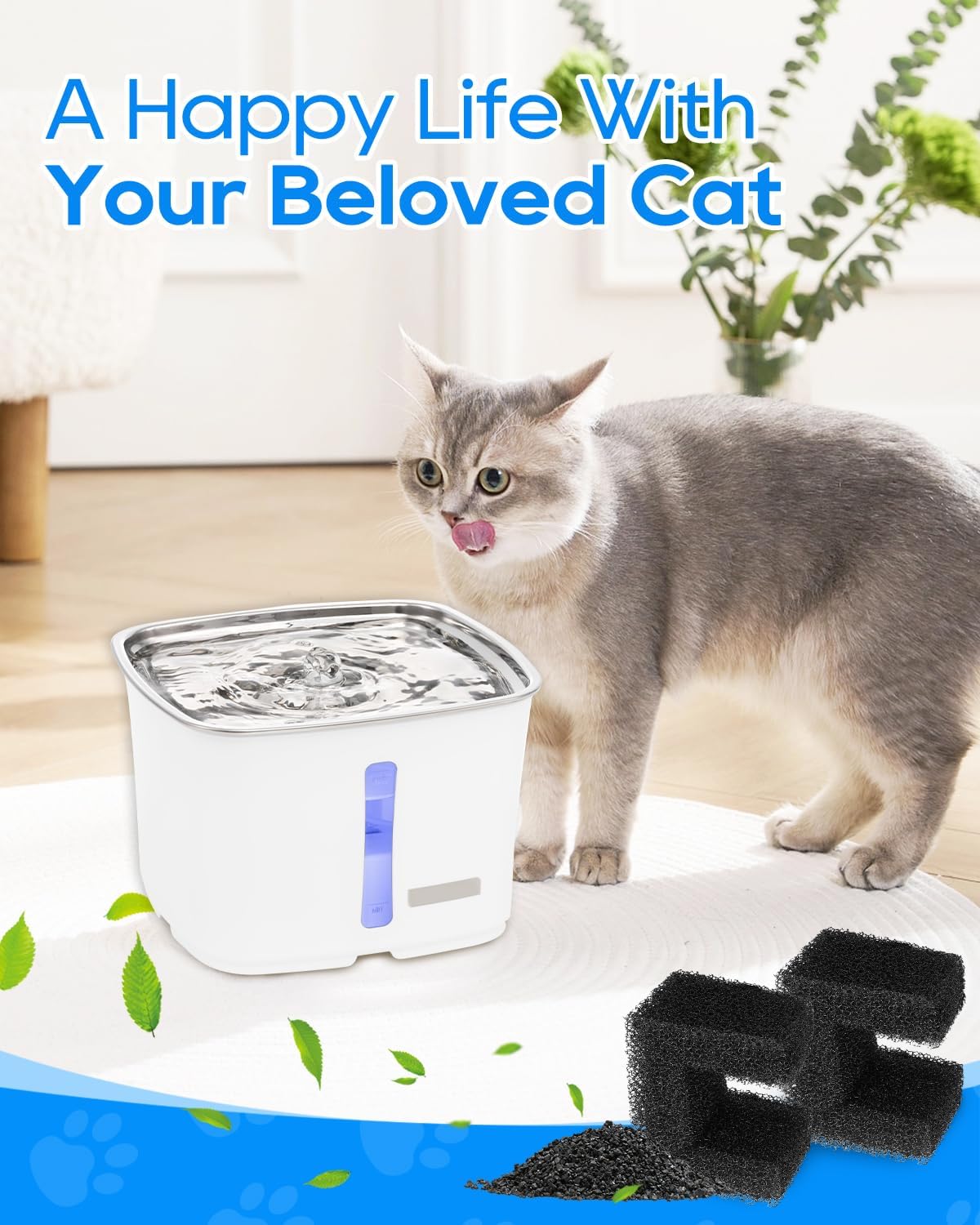 10 Pack Foam Filters Compatible with PetSafe Viva Water Fountain 64oz & 140oz, Pet Drinking Fountain Filter Replacement, Sponge Filter for Cat & Dog