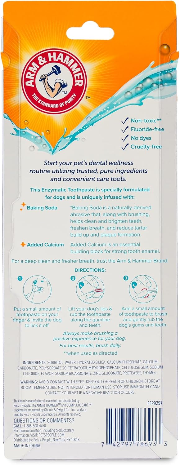 Arm & Hammer Complete Care Dog Dental Kit with Enzymatic Dog Toothpaste, Toothbrush and Finger Brush, Baking Soda and Calcium Formula for Plaque Tartar Control, Chicken Flavor, 2.5 Oz