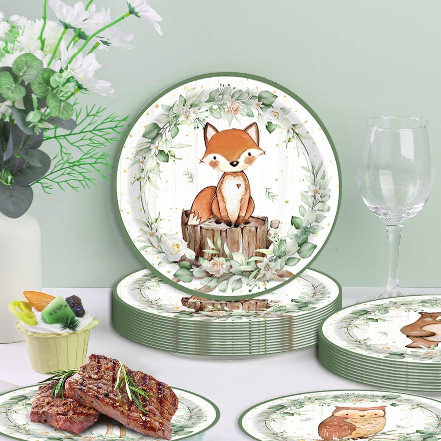 60Pcs Forest Animals Birthday Party Supplies Safari Jungle Animals Theme Baby Shower Decorations Plates Serve 60 Guests