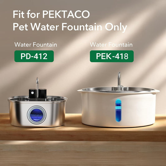PEKTACO Replacement Water Fountain Filters with Pre-Filter Sponges, Compatible with 412 & 418 Pet Water Fountain, Fits 3.2L & 7L Pet Water Fountains - 9 Pack