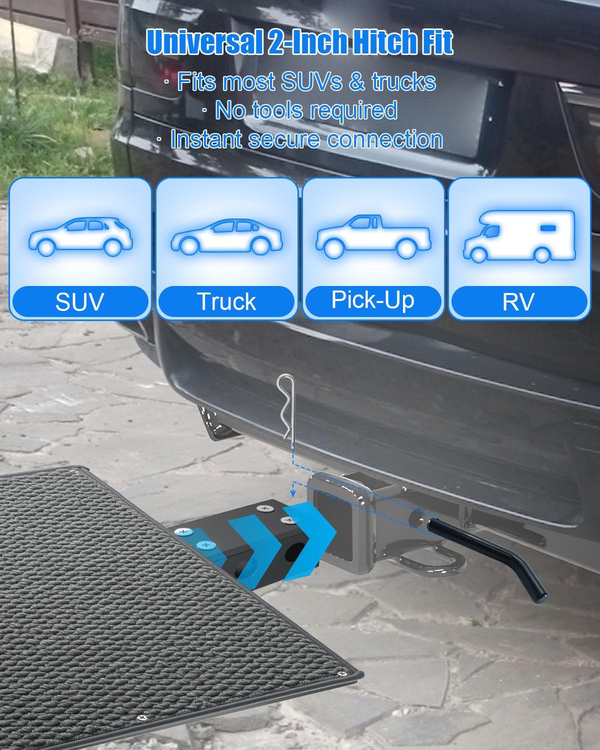 Pet Ramp Steps for Dogs Get in & Out of Car, Dog Ramp for 2-Inch Trailer Hitch, Stainless Steel with Anti-Slip Pad for Medium Large & Senior Pets, Supports 200lbs for SUVs Trucks & Vans
