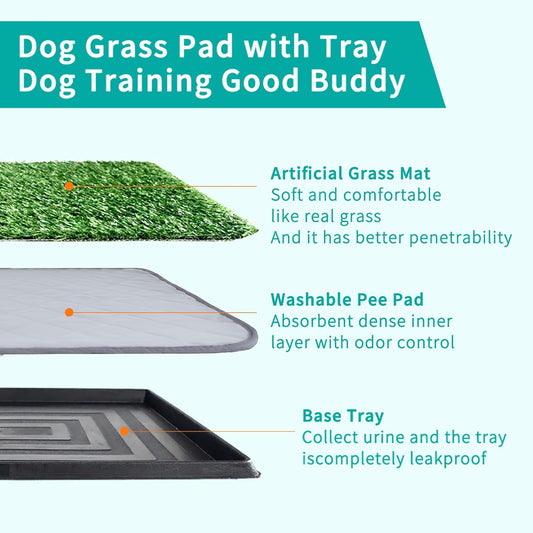 Dog Grass Pad with Tray - 35"X22.6" Indoor/Outdoor Artificial Turf Potty Training Mat for Large Dogs, Portable Dog Litter Box for Balcony/Patio, Washable Reusable Pee Pad and Fake Grass for Dogs