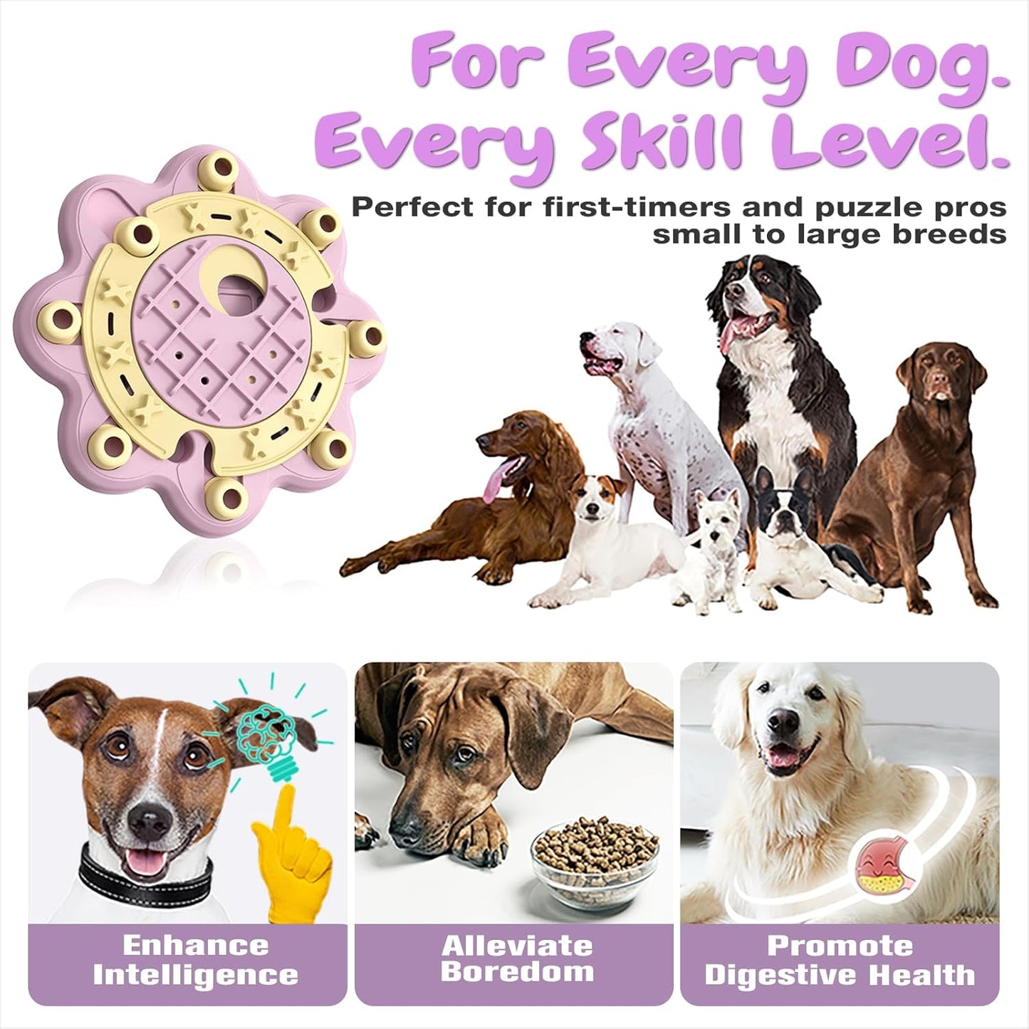 KADTC 3 Levels of Step-by-Step Challenge,Beginner to Advanced Dog Puzzle Toys,U.S. Brand,Design Treat Puzzles for Small Medium Large Dogs Mental Stimulation Enrichment Food Slow Feeder Puppy Pink Toy