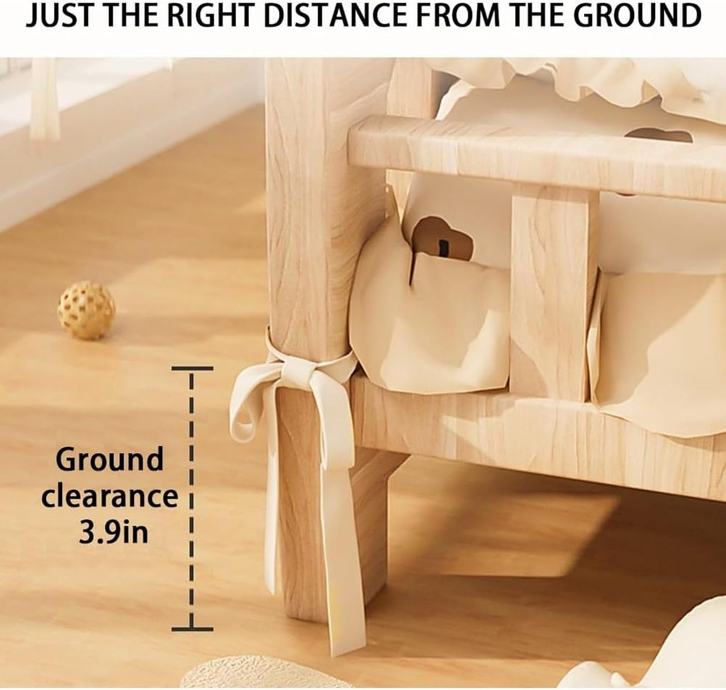 Wood Dog Bed, Floor Standing Pet Furniture with Winter Bedding and Stairs,Low Profile Wooden Bed with Guardrails and Step Stool Space-Saving Design for Small Areas, 31.9 X 21.3 X 11.8IN