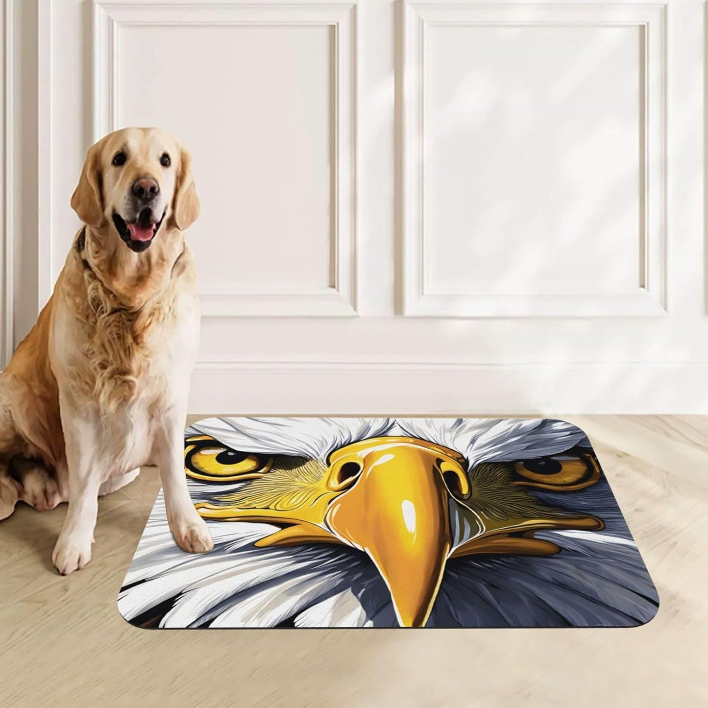 Leather Non-Slip Pet Feeding Mat, Absorbent Pet Placemat for Food & Water Bowl, Bald Eagle, Quick-Dry Dog Cat Bowl Placemats for Water Messes, Spill-Proof Dog Dining Mats for Floor Protection